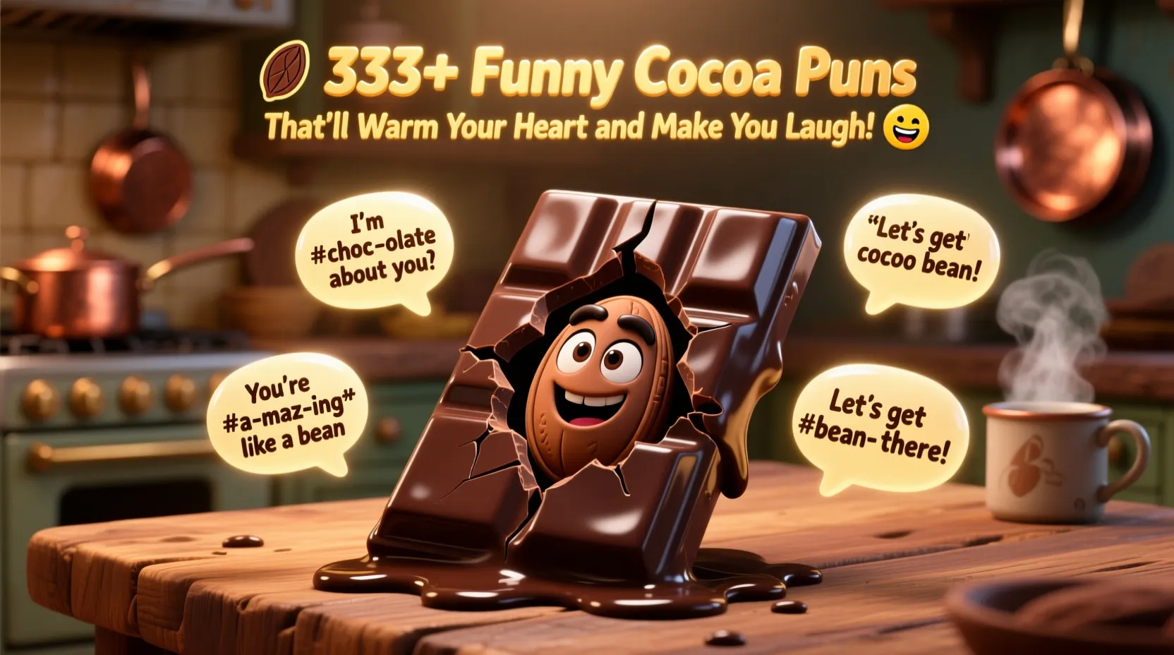 Read more about the article 🍫 333+ Funny Cocoa Puns That’ll Warm Your Heart and Make You Laugh! 😂
